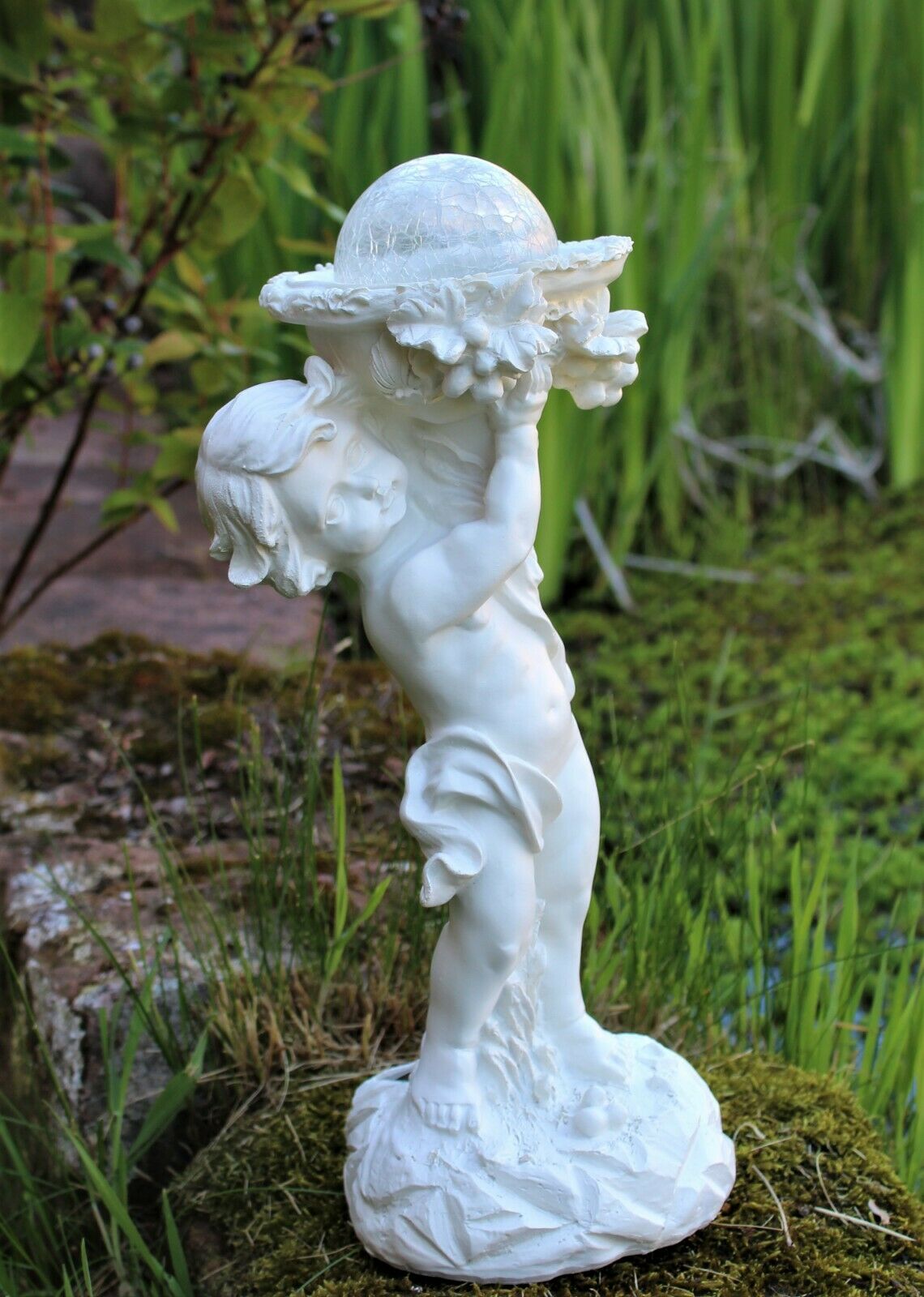 Solar Powered Ornament Cherub Garden Statue - Image 5