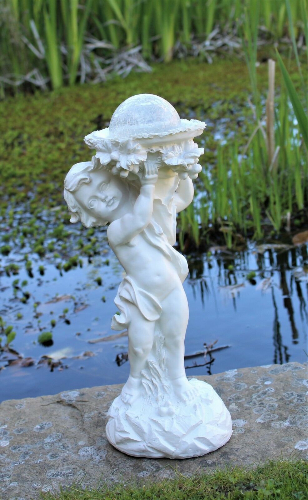 Solar Powered Ornament Cherub Garden Statue - Image 6