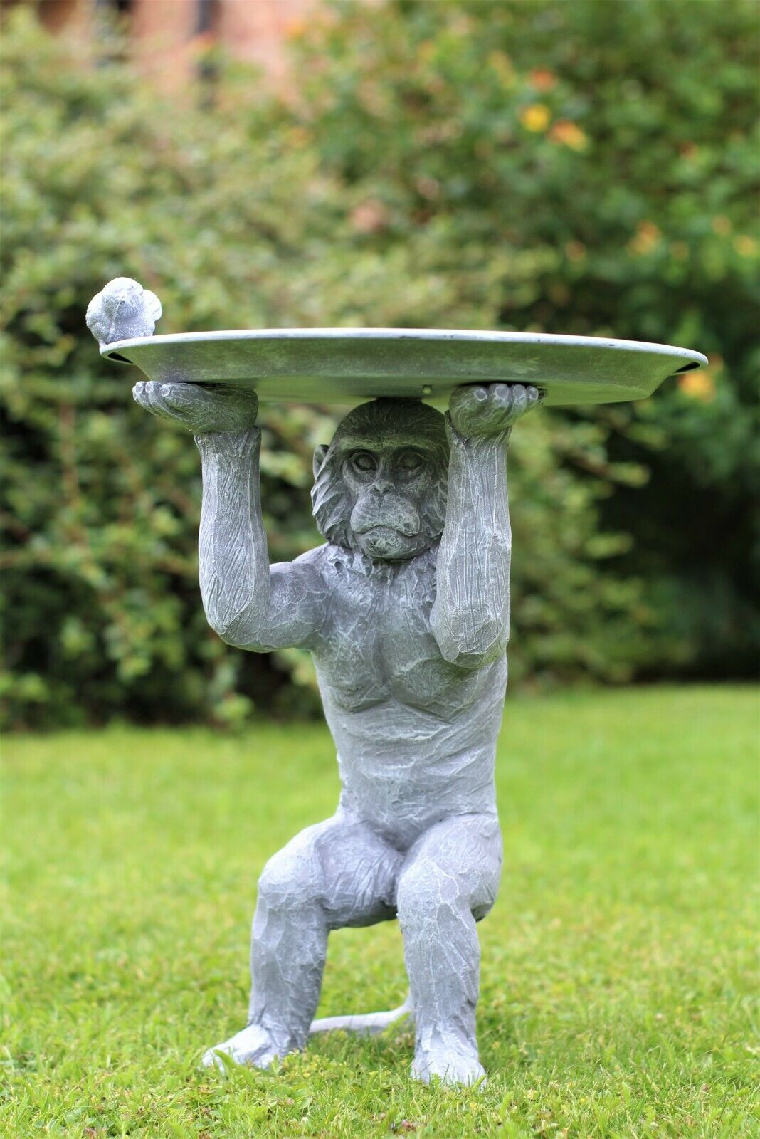 Grey Monkey Garden Ornament with Bird & Bath Feeder - Image 5