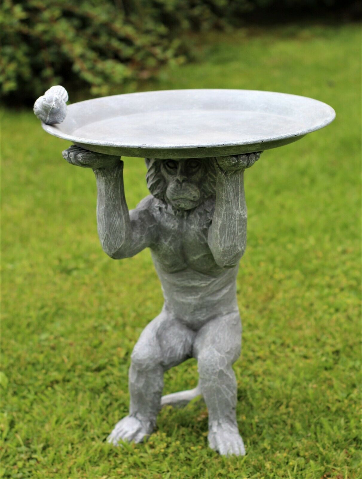 Grey Monkey Garden Ornament with Bird & Bath Feeder - Image 4