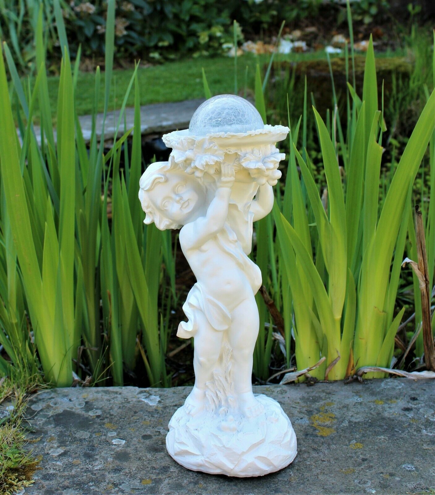 Solar Powered Ornament Cherub Garden Statue - Image 2