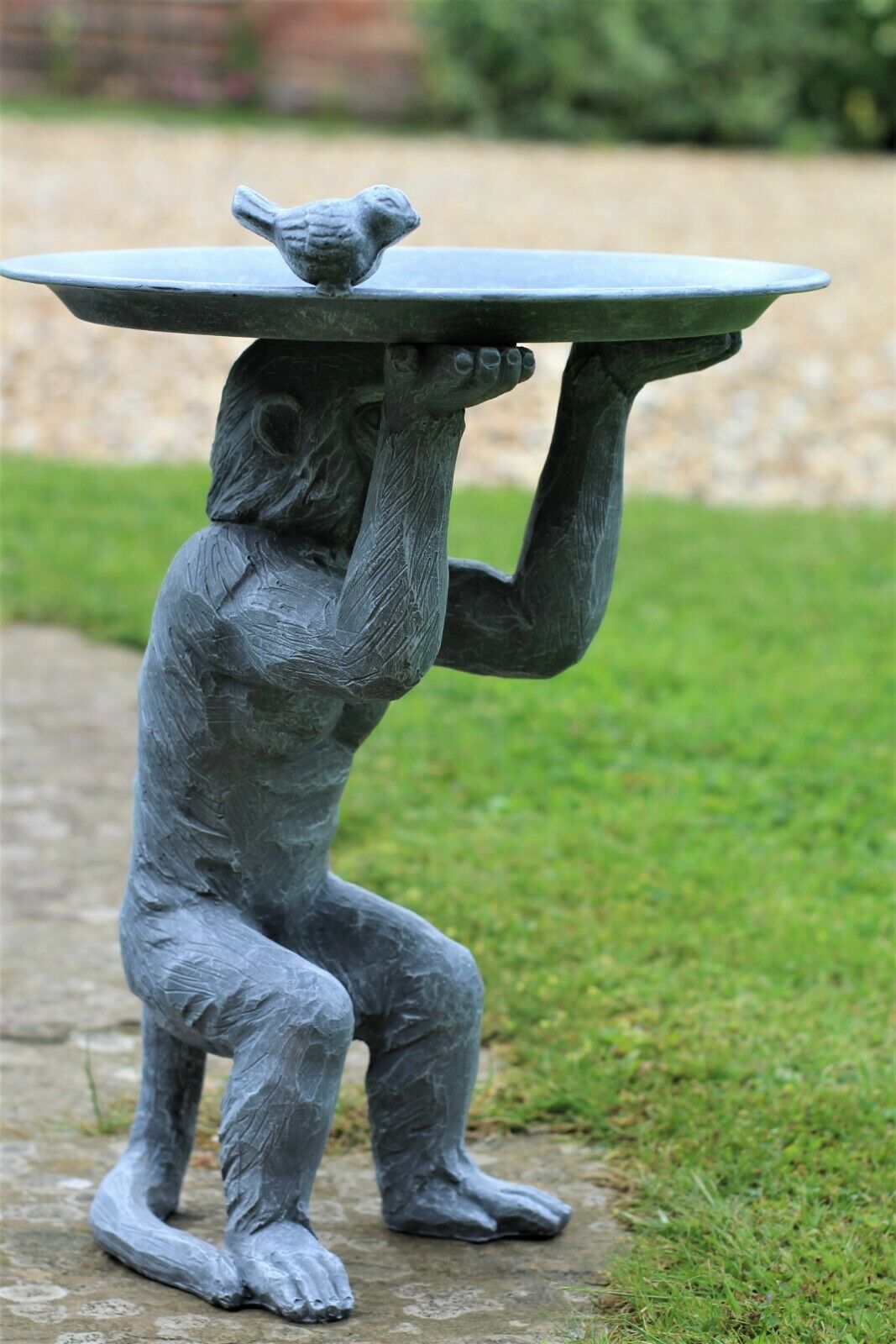 Grey Monkey Garden Ornament with Bird & Bath Feeder - Image 6