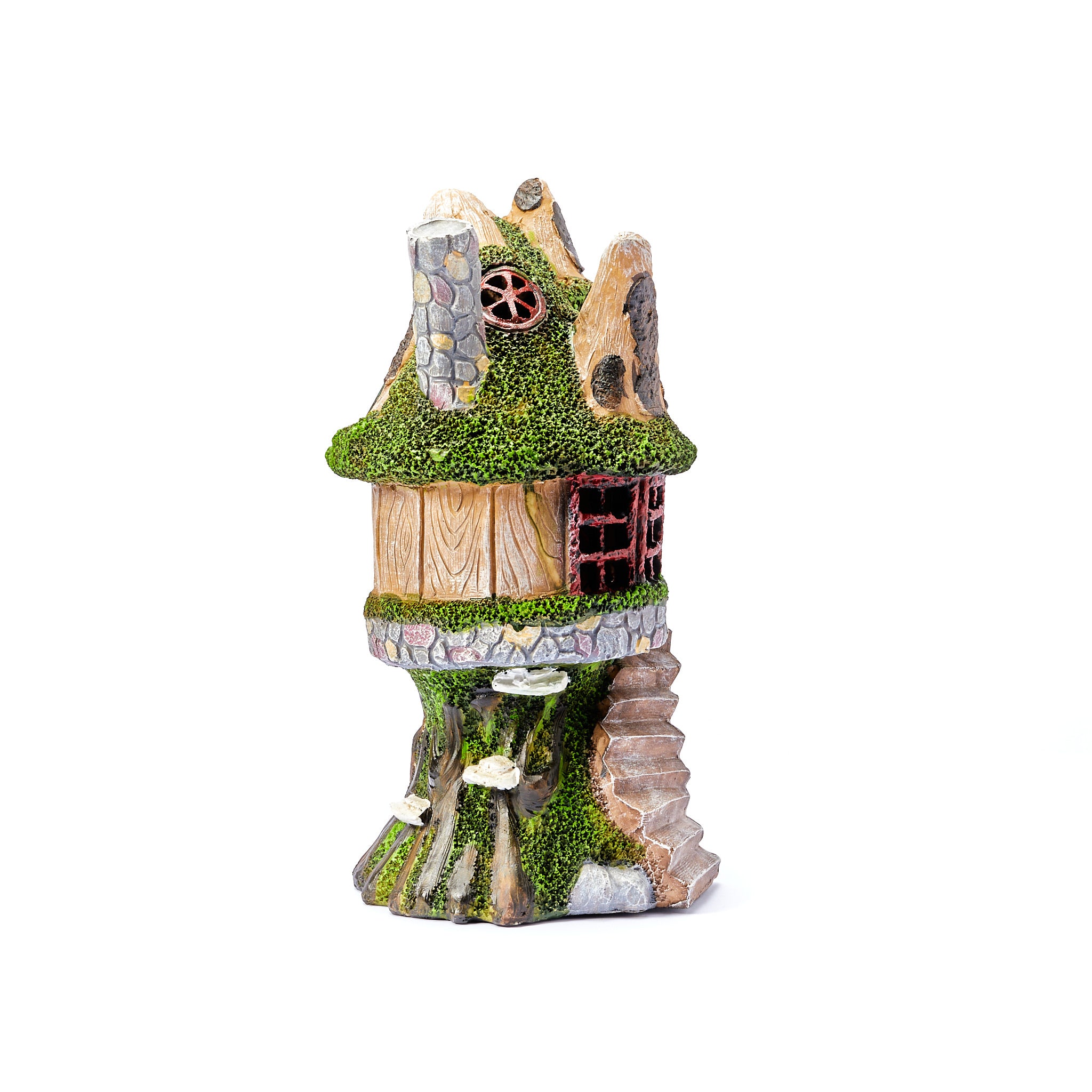 Solar Powered Fairy Tree Log House & Mushrooms - Image 2