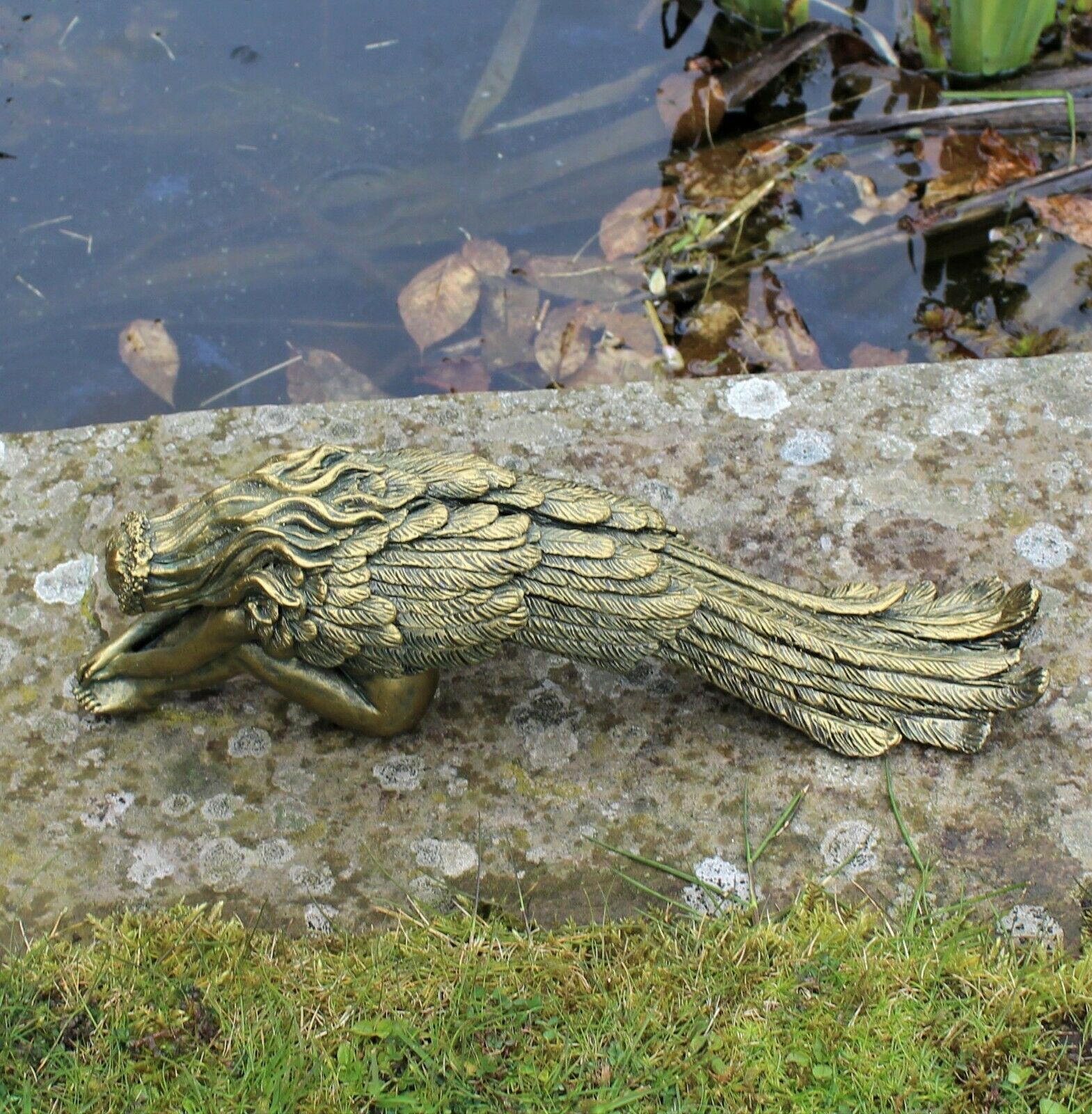 Bronze Long Sitting Fairy Angel Garden Ornament Statue - Image 2